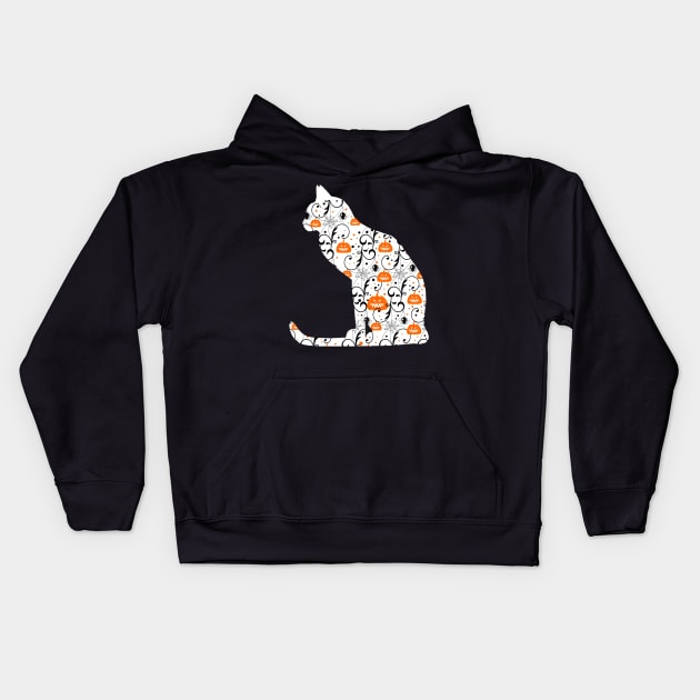 Halloween White Cat With Pumpkin Kids Hoodie by anbartshirts